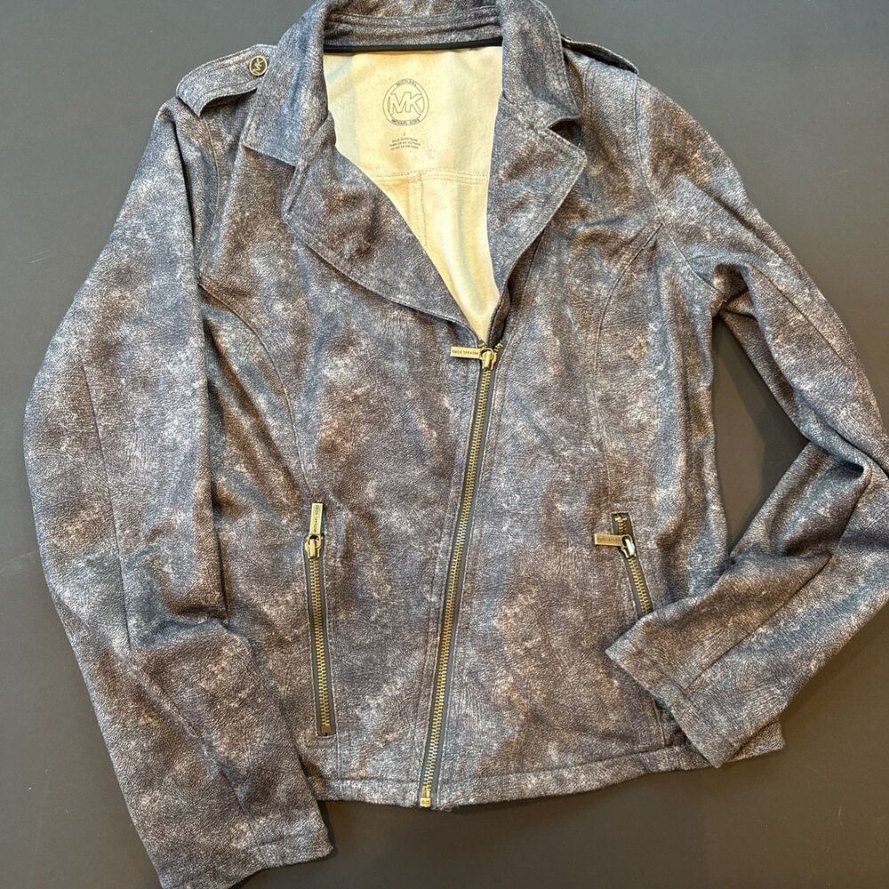 Michael Kors Jacket Womens S Gray Faux Leather Long Sleeve Asymmetrical Zip moto